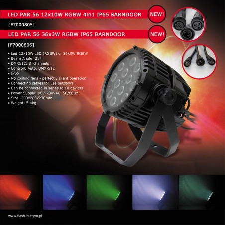 Prožektorius LED PAR 56 12x10W RGBW 4in1 IP65