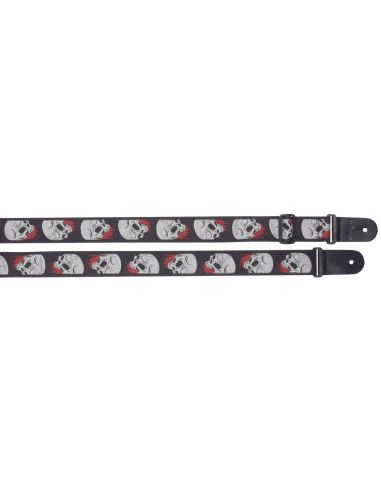 Woven nylon guitar strap with "Skull n' Blood" pattern