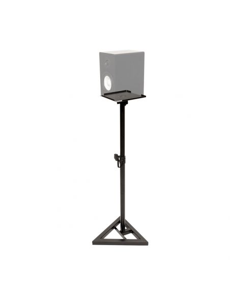 Two steel studio monitor stands, height-adjustable, with tiltable plate