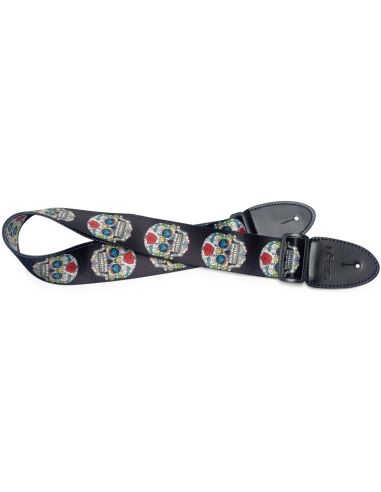 Stagg Terylene guitar strap with Mexican skull pattern