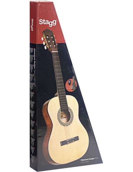 Guitar pack with 3/4 natural-coloured classical guitar with linden top, tuner, bag and colour box