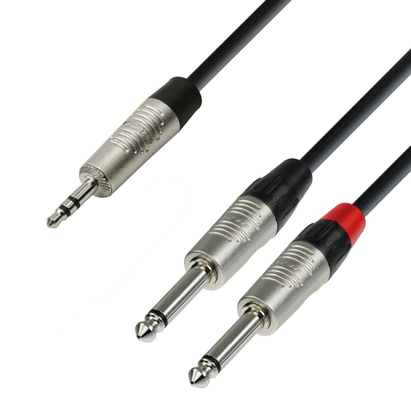 Kabelis REAN 1xJACK 3.5 stereo - 2xJACK 6.3 3m