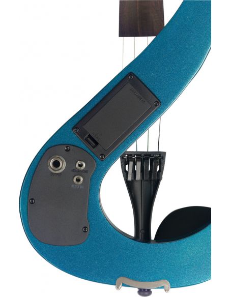 4/4 electric violin set with S-shaped metallic blue electric violin, soft case and headphones