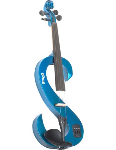 4/4 electric violin set with S-shaped metallic blue electric violin, soft case and headphones