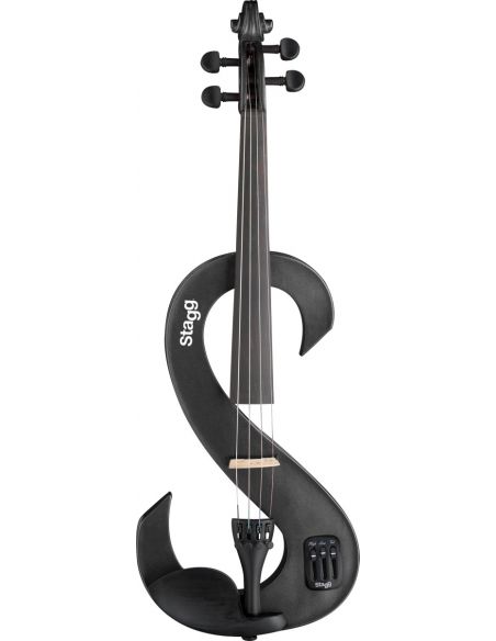 4/4 electric violin set with S-shaped metallic black electric violin, soft case and headphones