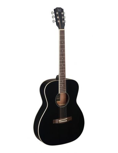 Black acoustic auditorium guitar with solid spruce top, Bessie series