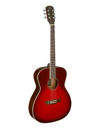 Transparent redburst acoustic auditorium guitar with solid spruce top, Bessie series