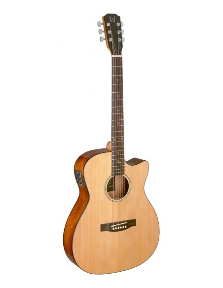 Natural-coloured acoustic-electric auditorium guitar with solid spruce top, Bessie series