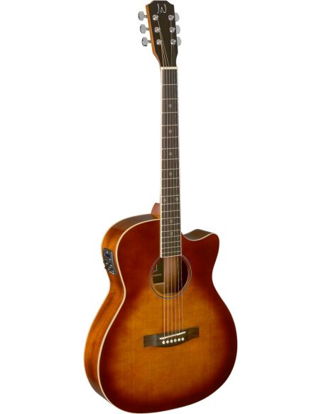 Dark cherryburst acoustic-electric auditorium guitar with solid spruce top, Bessie series