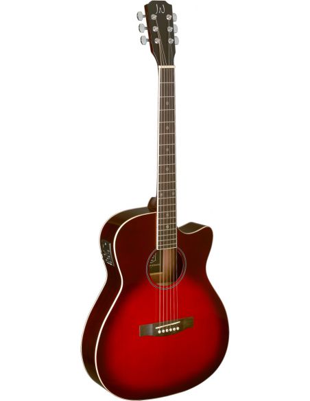 Transparent redburst acoustic-electric auditorium guitar with solid spruce top, Bessie series
