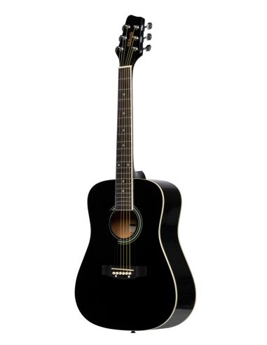 3/4 black dreadnought acoustic guitar with basswood top, left-handed model