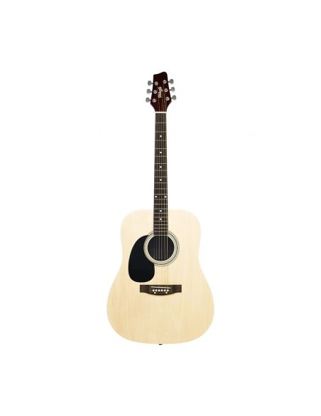 Natural dreadnought acoustic guitar with basswood top, left-handed model