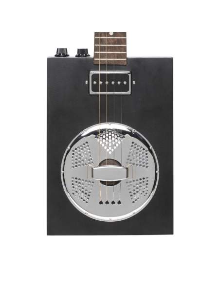 Acoustic-electric Cigar Box Guitar with 4 strings, resonator, sapele top, Cask series