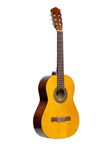 Guitar pack with 4/4 natural-coloured classical guitar with linden top, tuner, bag and colour box
