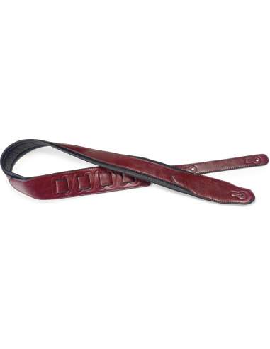 Red padded leatherette guitar strap with a triangular end