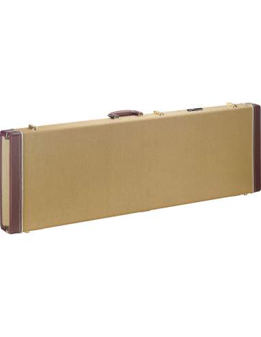 Vintage-style series gold tweed deluxe hardshell case for electric bass guitar, square-shaped model