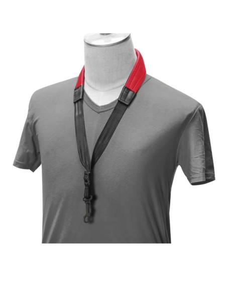 Fully-adjustable Flex saxophone strap with soft shoulder padding and reinforced neck pads, red