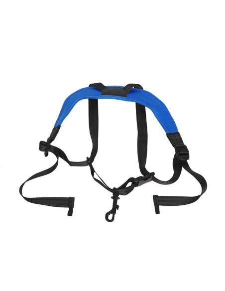 Junior fully-adjustable saxophone harness with soft shoulder padding, blue