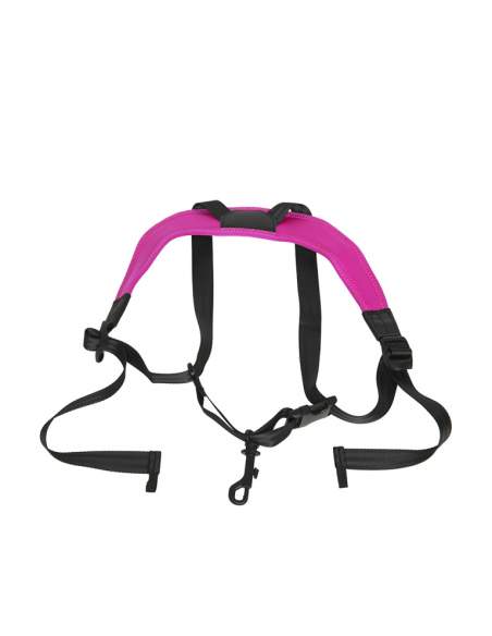 Junior fully-adjustable saxophone harness with soft shoulder padding, magenta