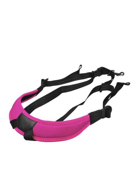 Junior fully-adjustable saxophone harness with soft shoulder padding, magenta