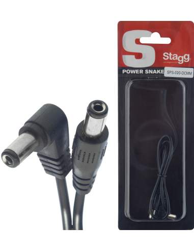 Power cable, DC/DC (m/m, L-shaped/straight), 20 cm (0.7'), black