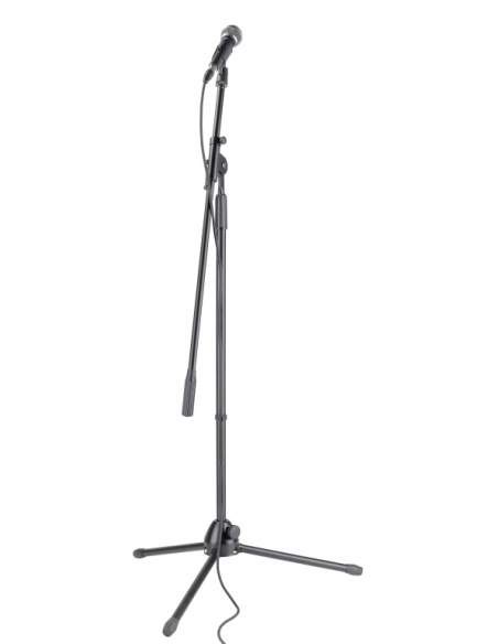 Performer set with cardioid dynamic microphone, boom stand, XLR/XLR cable, rubber clamp and bag