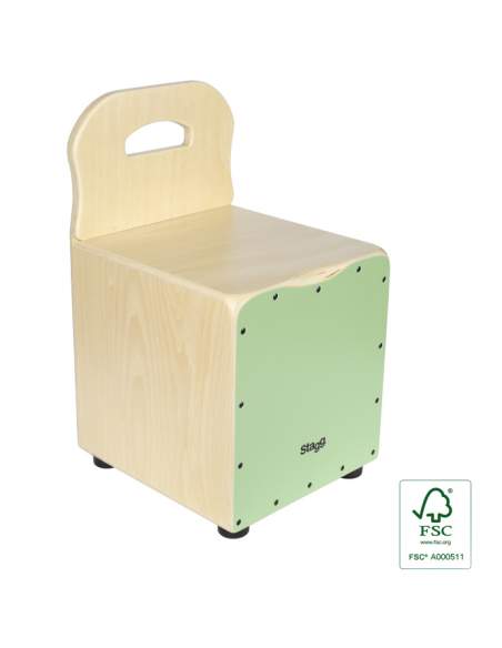 Basswood kid's cajón with EasyGo backrest, green front board