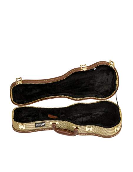 Vintage-style series gold tweed deluxe hardshell case for soprano ukulele