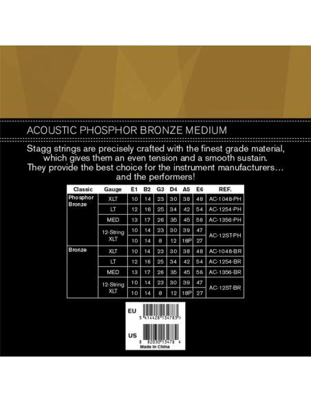 Phosphor-bronze set of strings for Acoustic guitar