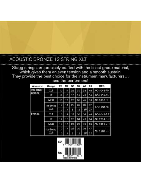 Bronze set of strings for 12-string acoustic guitar