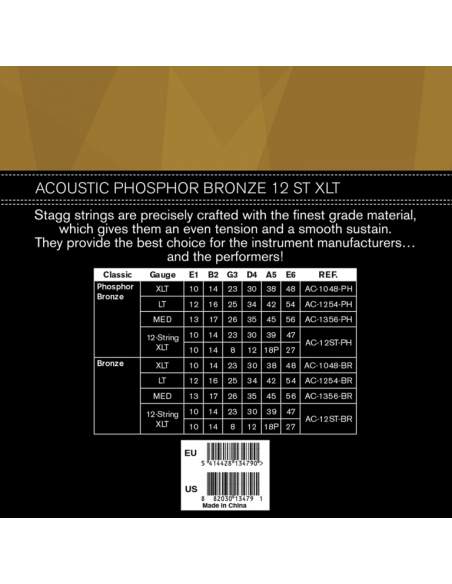 Phoshor-bronze string set for 12-string Acoustic guitar