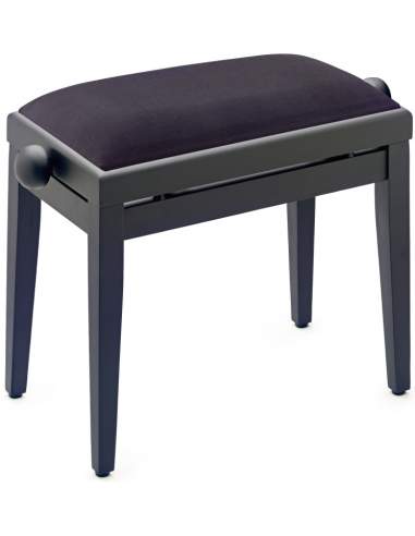 Matt black piano bench with black smooth velvet top