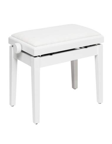 Matt white hydraulic piano bench with fireproof white velvet top