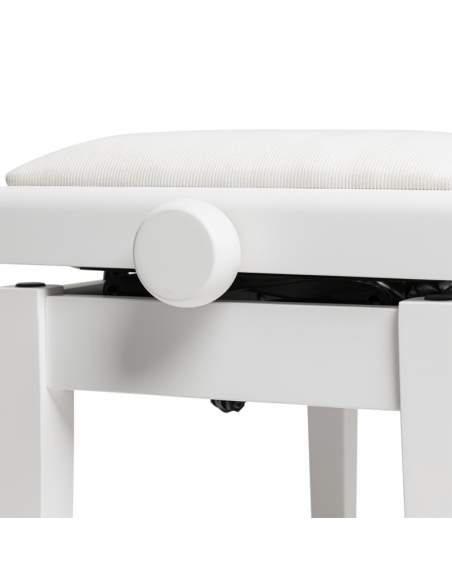 Matt white hydraulic piano bench with fireproof white velvet top