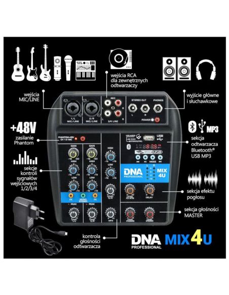 Mikser audio analogowy 4 kanały DNA MIX 4U