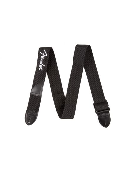 Guitar strap Fender white logo poly strap, black