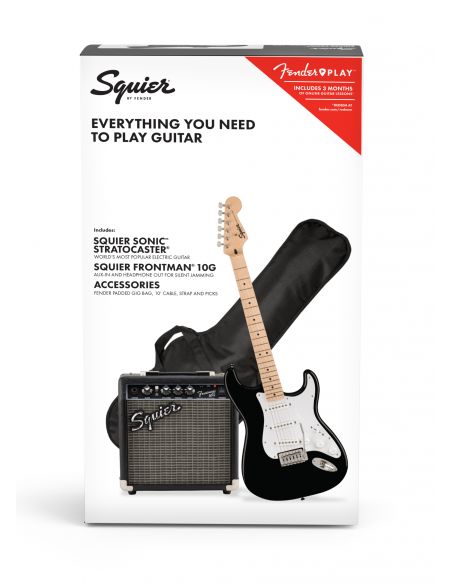 Elektrinės gitaros komplektas Fender Squier Sonic Strat + Frontman 10G, Juoda