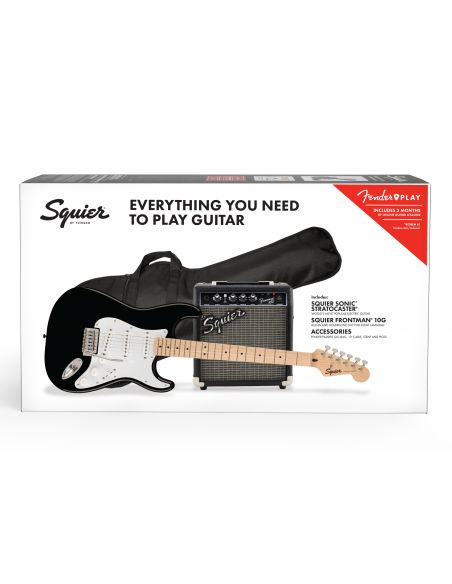 Elektrinės gitaros komplektas Fender Squier Sonic Strat + Frontman 10G, Juoda